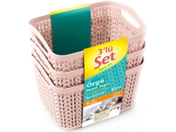 Kit 7H HOUSE 3 Cestas Rectangulares Rosa 1,5 Litros