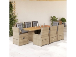Juego de comedor de jardín de 9 piezas con cojines de mimbre beige de DKD Home Decor