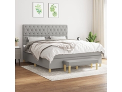 Cama Box Spring Con Colchón Tela Gris Claro 160x200 Cm