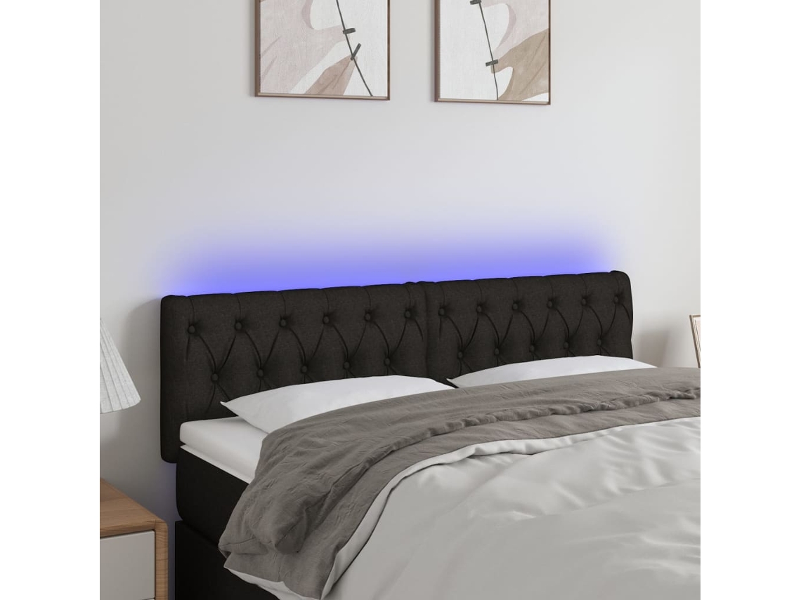 Cabecero Con Led De Tela Negro 160x7x78/88 Cm