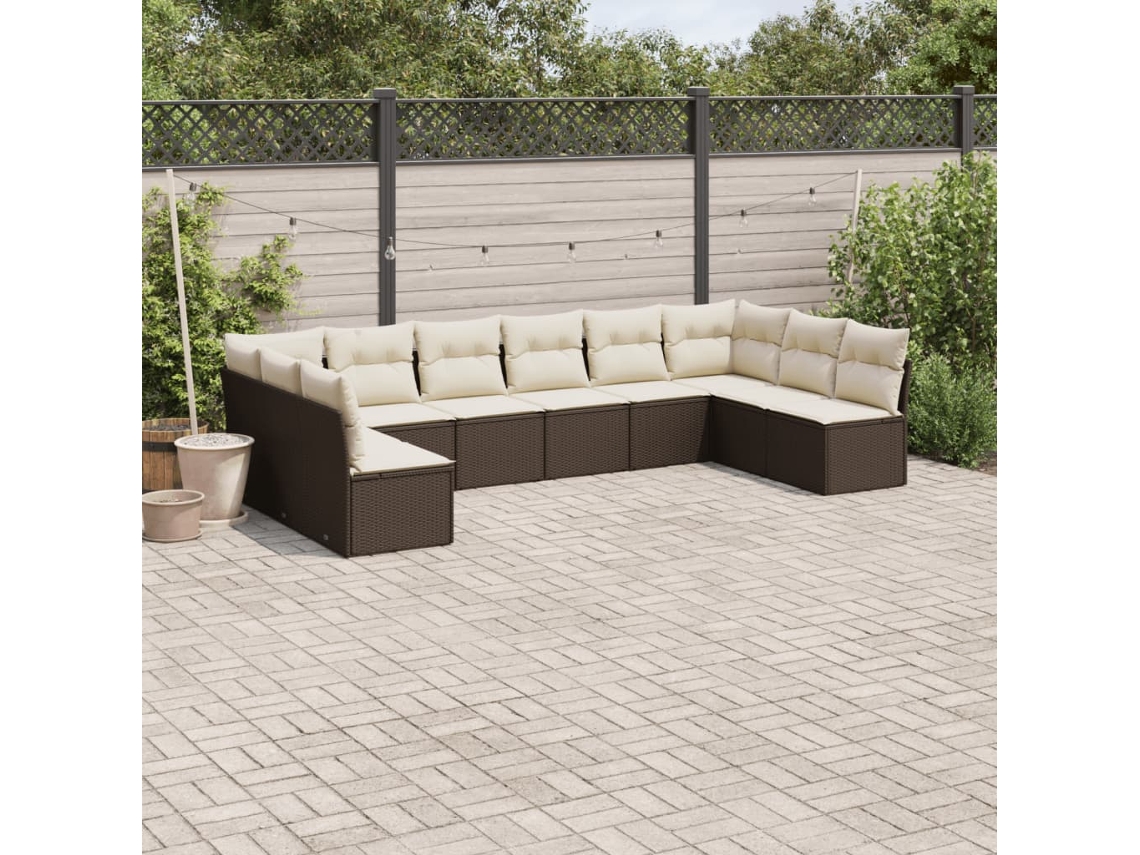 Conjunto de sofás de jardín de 10 piezas con cojines de mimbre marrón de DKD Home Decor