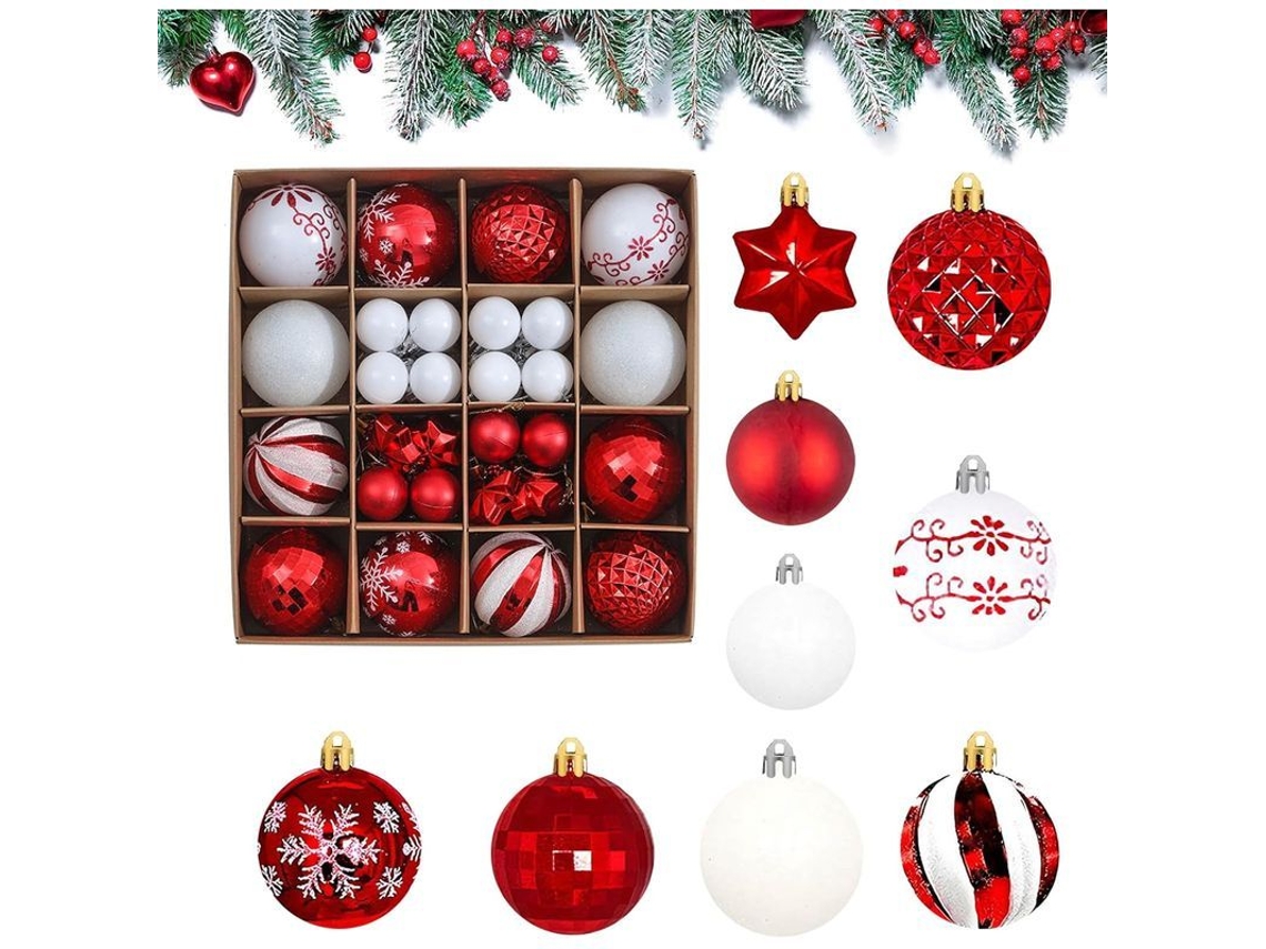 44 Bolas De Navidad Plásticas Rompibles Decoración De Árbol Hogar Fiesta Rojo Blanco Verde