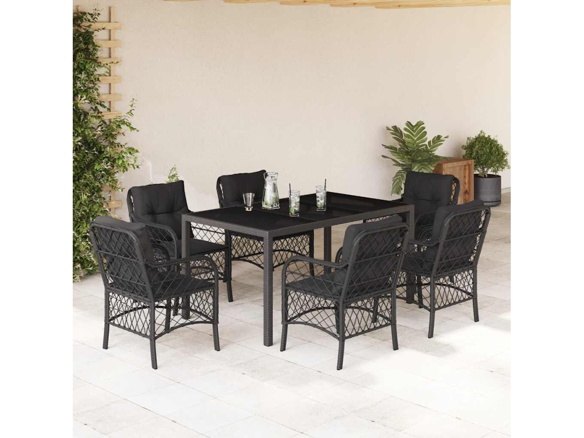 Maison Exclusive - Set De Comedor De Jardín 7 Pzas Y Cojines Ratán Sintético Negro