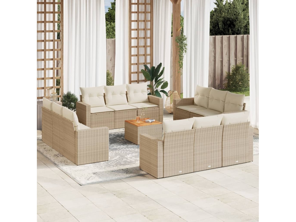 Conjunto de 13 sofás de jardín con cojines de mimbre beige de DKD Home Decor
