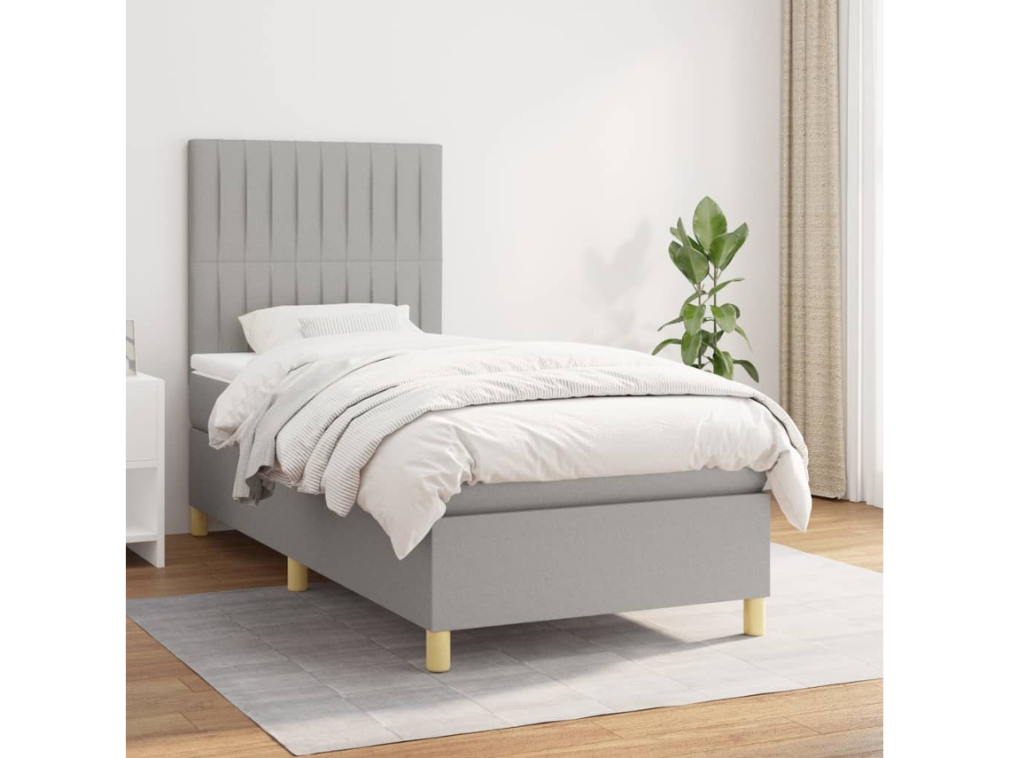 Cama box spring con colchón tela gris claro 90x200 cm