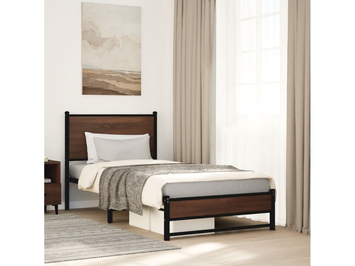 Estructura De Cama Sin Colchón Metal Marrón Roble 80x200 Cm