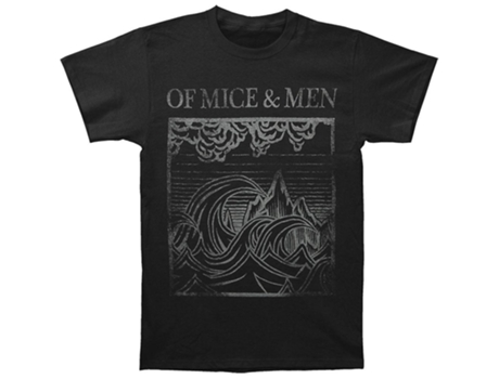 Camiseta ROCKINSTONE Waves & Mountain Inside Box debajo del logo en camiseta negra (M)