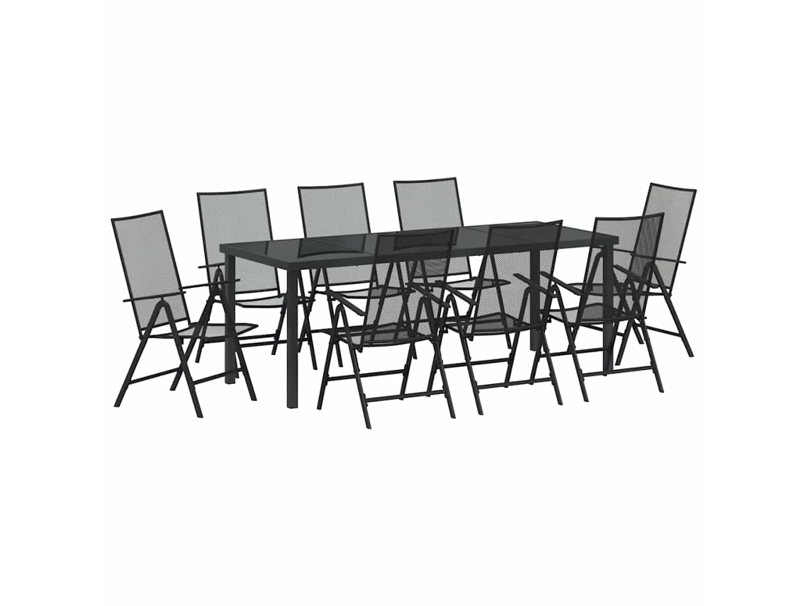 Juego de comedor de jardín de 9 piezas en color antracita. EXCLUSIVO DE MAISON.