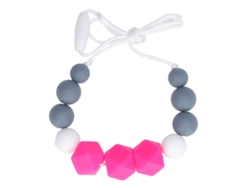 Collar De Protección Para Bebés, Silicona De Dureza Media, Cuentas Hexagonales Redondas, Rosa.