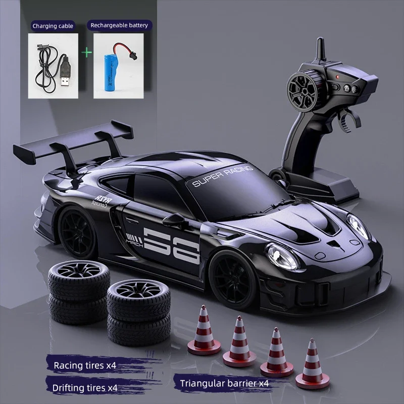 Coche Teledirigido 4x4 Negro Para Derrapes, 15 Km/h, Con Luces, Un Regalo Para Niños.