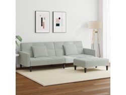 Sofá Cama De 2 Plazas Con Taburete Terciopelo Gris Claro