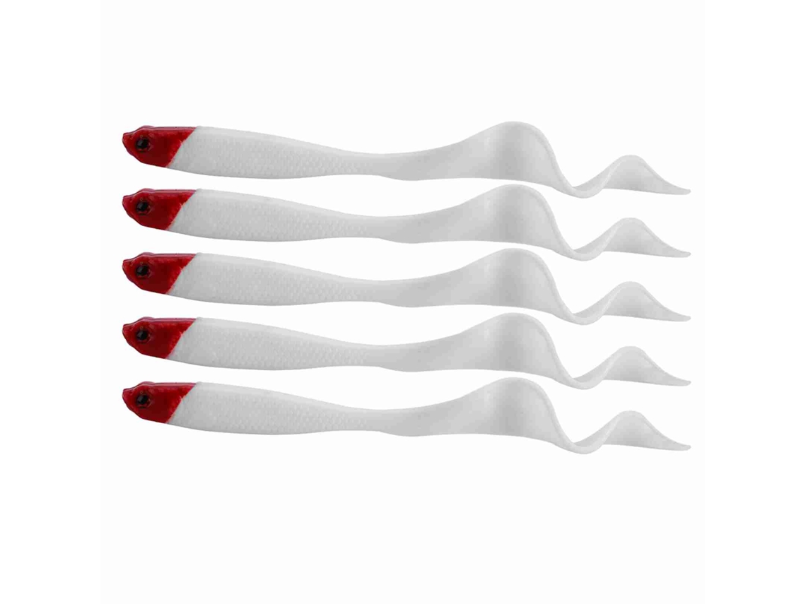 5 Señuelos Artificiales De Pvc Con Cola Suave Para La Pesca De Lubina Y Otros Peces - Cabeza Roja