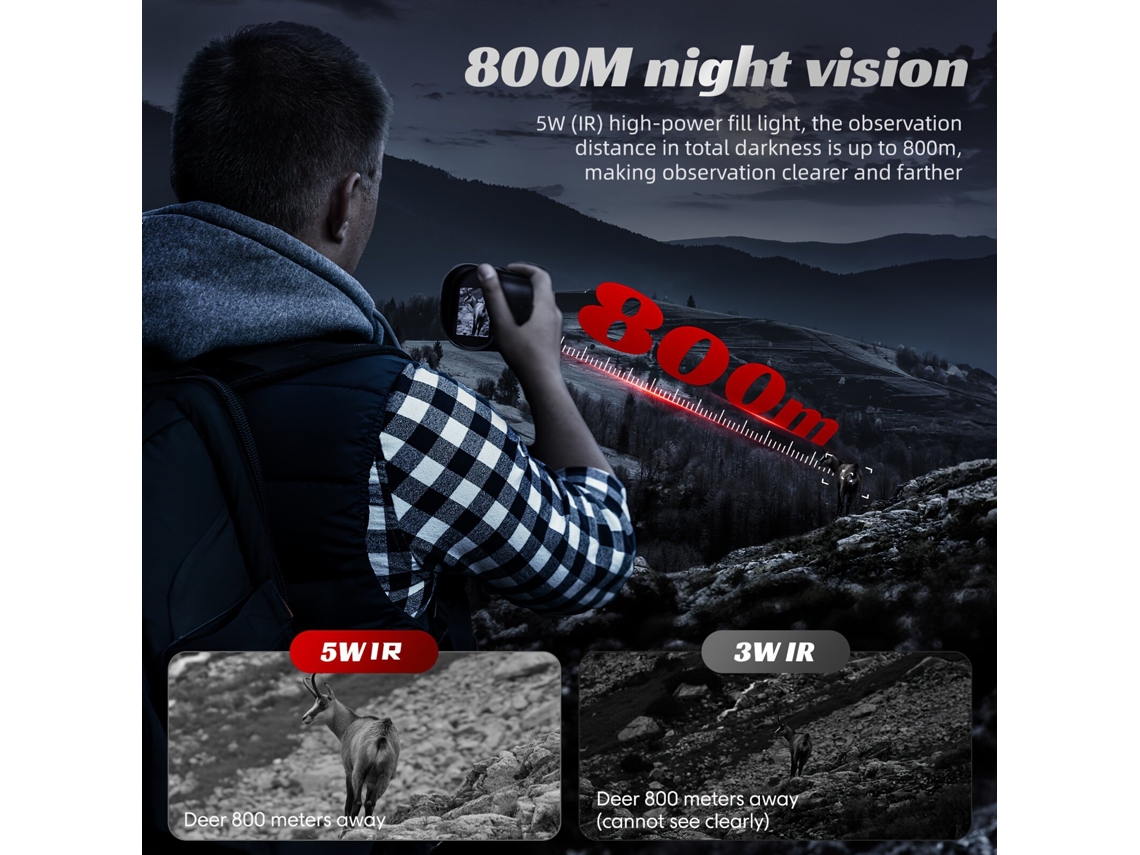 Preto Ipree Monóculo Visão Noturna 1080p Hd Tela 2'' 2000mah Infravermelho 7 Níveis 800m Camping Vida Selvagem