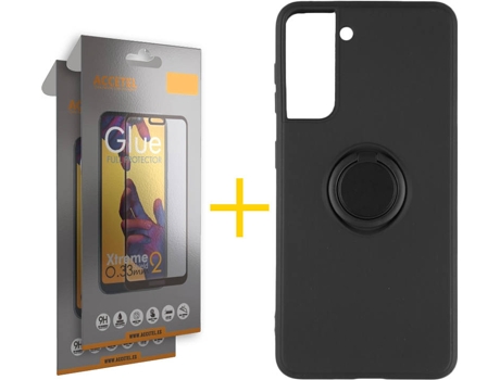 Carcasa + 2 Protectores de Pantalla para Samsung Galaxy S22 Plus 5G ACCETEL Negro