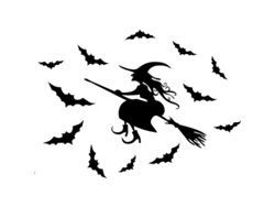 2026-adhesivos De Pared Para Halloween Bruja Y Murciélagos Asustadores Vinilo Removible Arte De Pared 37x57cm Negro