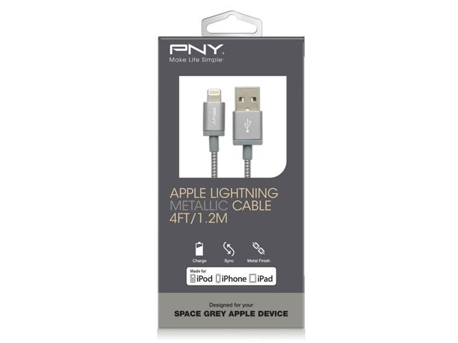 Cable PNY Metálico (USB - Lightning - 1.2 m - Blanco)