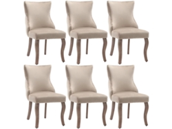 Juego de 6 sillas góndola de terciopelo con patas de madera maciza beige Mobrio
