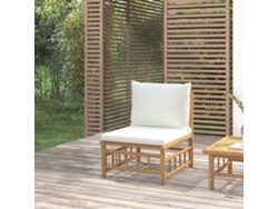 Sofá de jardín de bambú con cojines en blanco crema, Dkd Home Decor