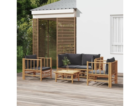 MAISON EXCLUSIVE Set de muebles de jardín 5 piezas bambú con cojines gris oscuro