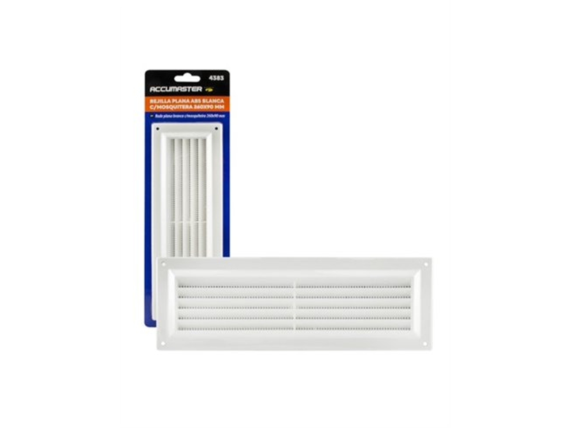 Rejilla plana blanca de ABS con mosquitera de 260 x 90 mm