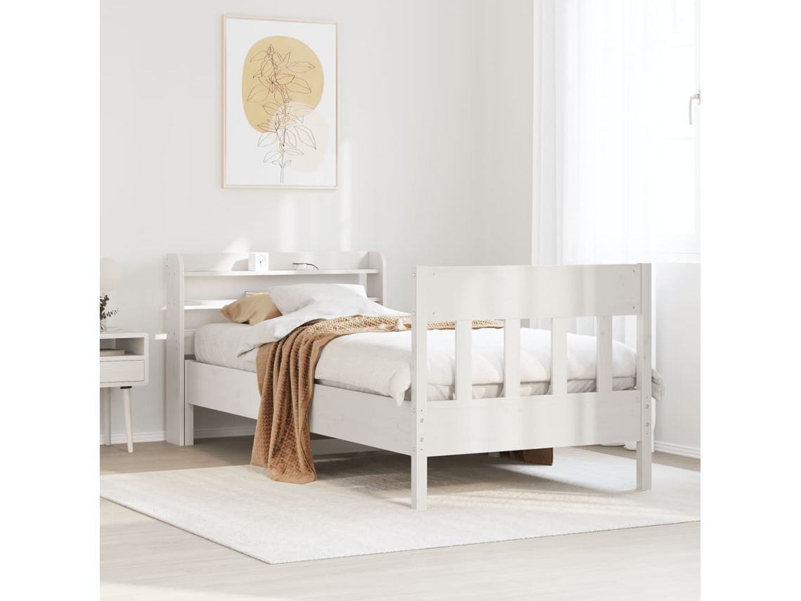 Estructura Cama Sin Colchón Madera Maciza Pino Blanca 100x200cm