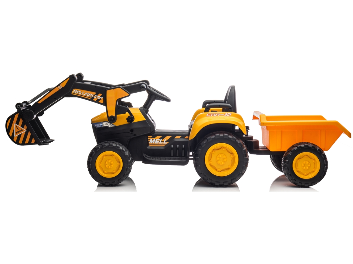 Excavadora eléctrica Ataa Stone para niños con remolque, batería de 12 V, amarilla