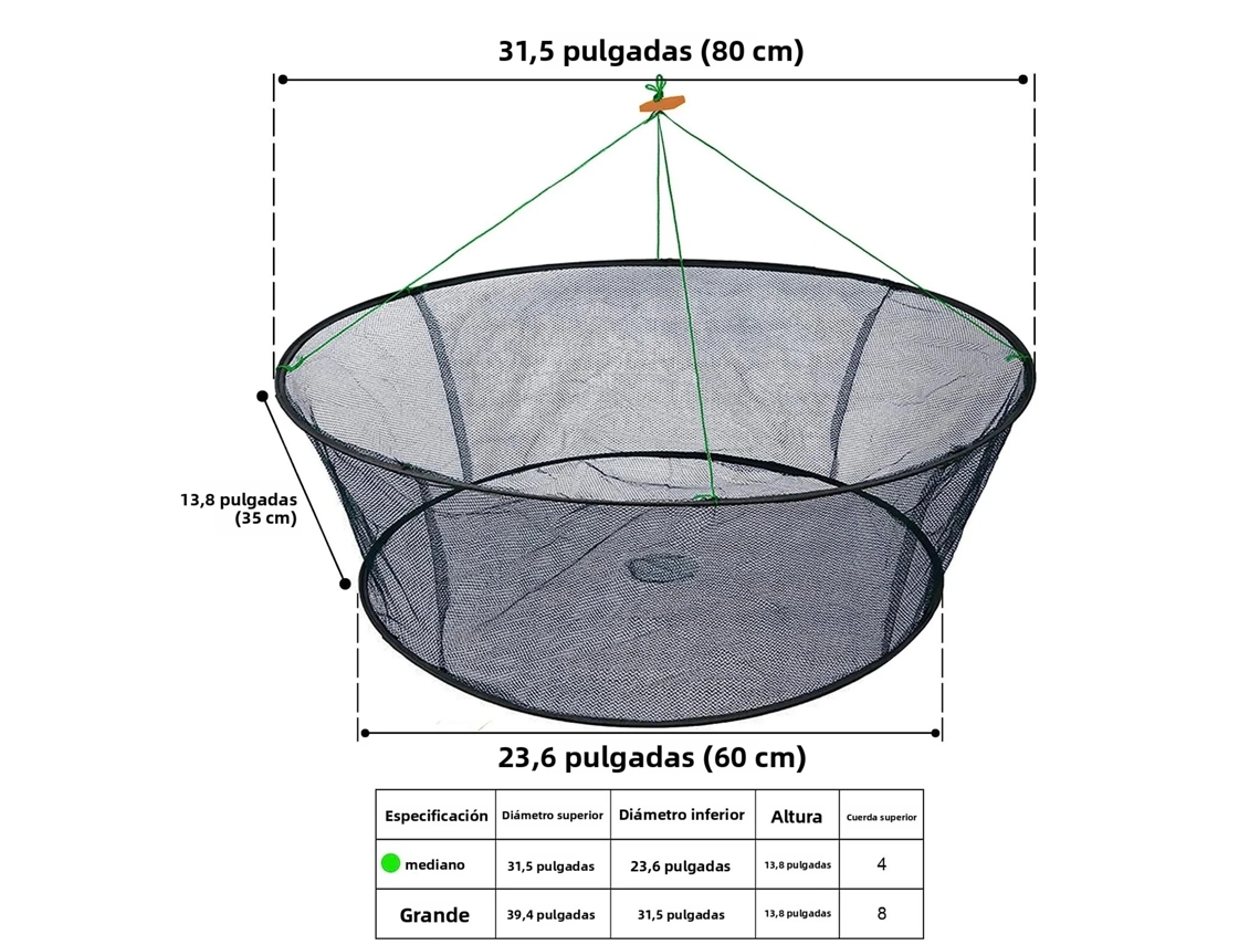 Red de pesca plegable, para canales fluviales, malla fina, material plástico PE. Mdug (80 cm)