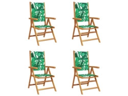 Maison Exclusive - Sillas De Jardín Reclinables 4 Uds Madera Maciza Y Tela Verde
