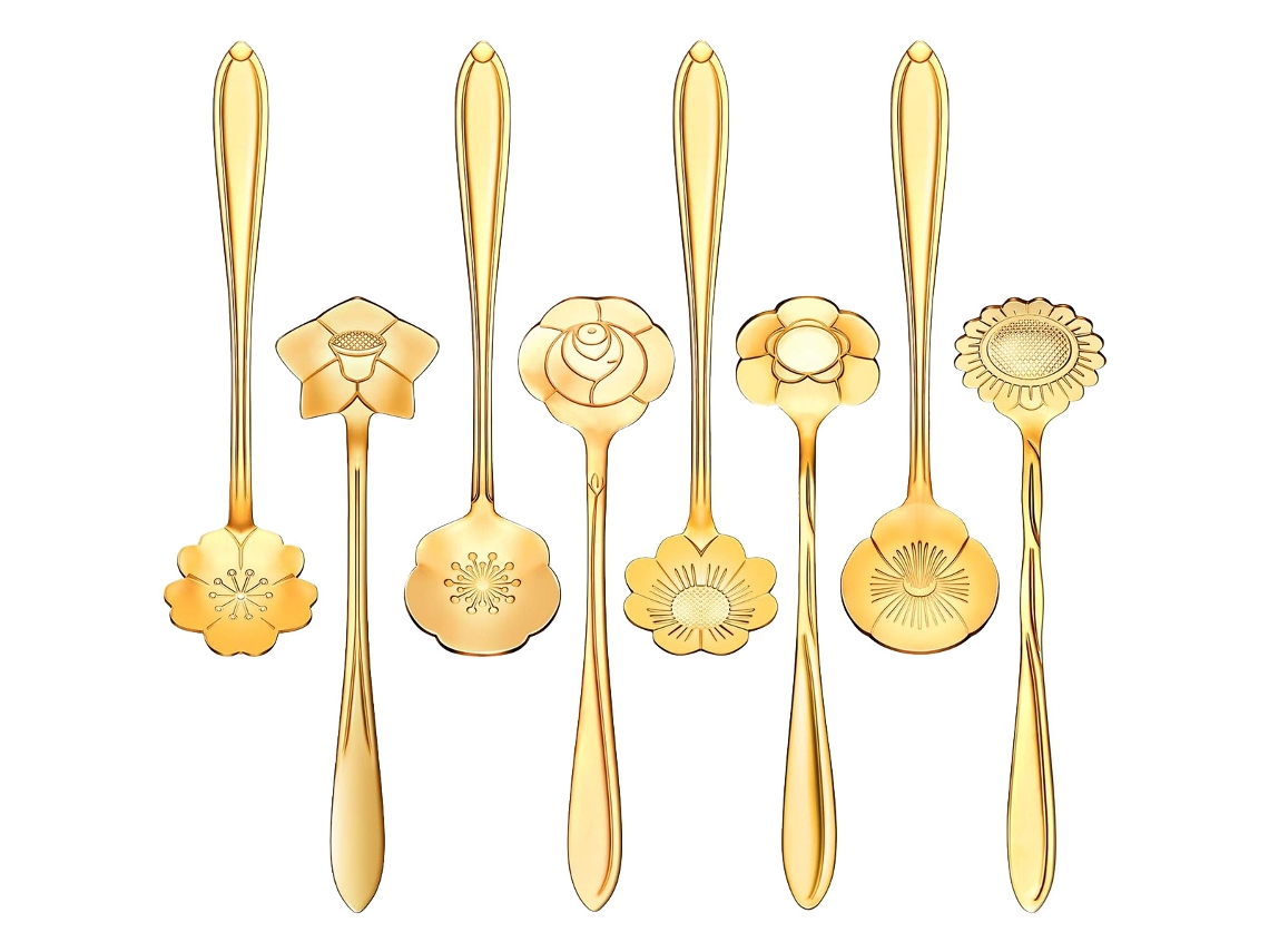 Juego de 8 Cucharas con Forma de Flor - Cubiertos Creativos de Acero Inoxidable RNEMITERY