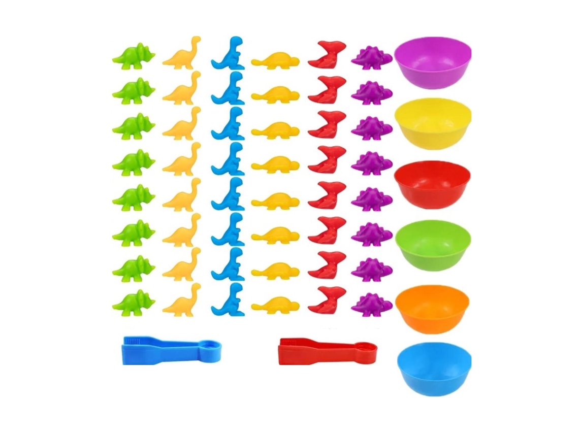 Dan26-juguetes De Clasificación Por Color Para Bebés Dinosaurios Con Bowls Y Pinzas Juego De Conteo Animales Herramienta De Aprendizaje Temprano