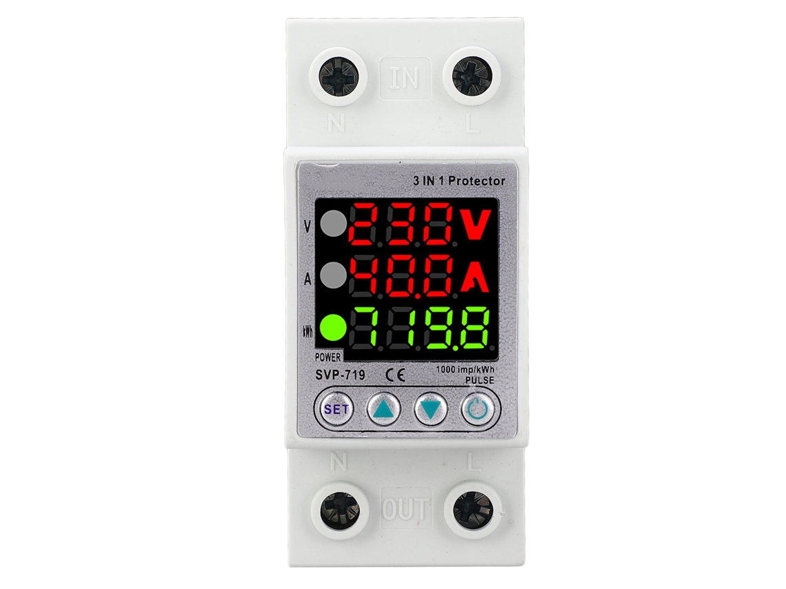 Protector De Voltaje Inteligente Ajustable Con Reinicio Automático E Indicador De Potencia Ac230v 1-40a (svp-719-40a N)