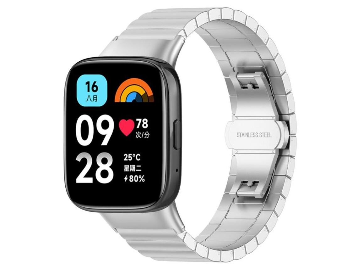 Bracelete Para Redmi Watch 3 Active / Lite - Aço Inoxidável - Uma Conta De Bambu (20mm) Prata