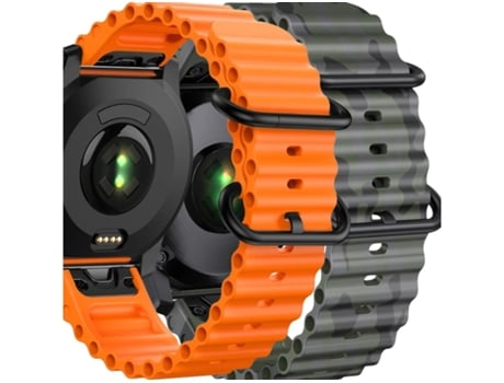 Correa Ocean Waves para Garmin Quatix 7 Naranja y Verde Militar Pack 2X VEANXIN
