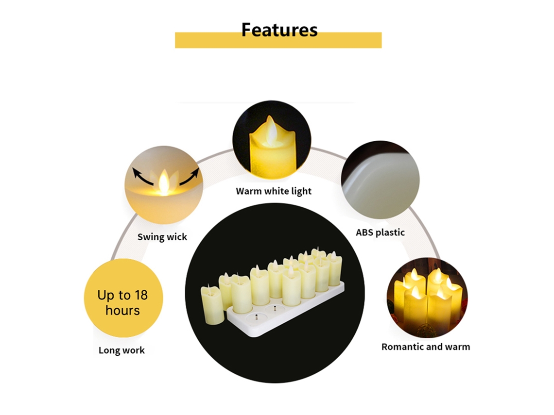 12 Velas Led Recargables Sin Llama Con Control Remoto De 4 Botones, Luz Amarilla Cálida Para Decoración.