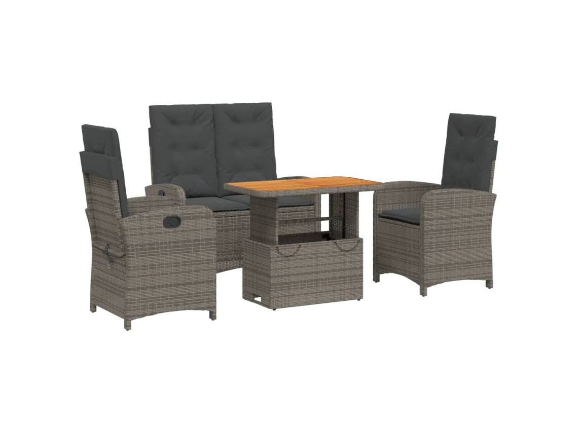 Juego de 4 piezas de comedor de jardín con cojines de mimbre y patas grises, MAISON EXCLUSIVE (80 x 200 cm)