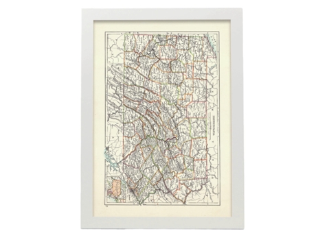 NACNIC Pósters Geográficos En Vintage Mapa De Pennsylvania De 1885 Ilustraciones De Antiguos Mapamundis En Tonos Sepia Tamaño A4 Con Marco Negro
