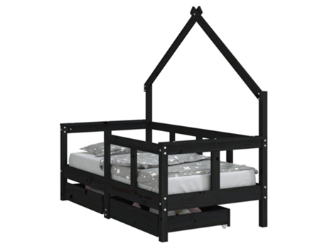 MAISON EXCLUSIVE - Estructura de cama niños con cajones madera pino negro 70x140cm