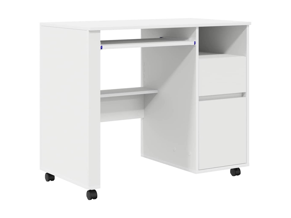 Escritorio | Escritorio secreter con ruedas, blanco, 91 x 50 x 77 cm, madera tratada.