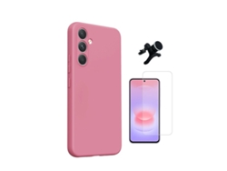 Kit De Cristal Templado Cleargorilasglass Funda Trasera De Silicona Soporte Reforzado Para Samsung Galaxy A27 5g - Rosa