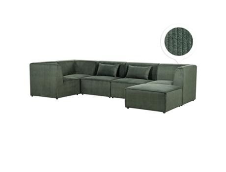Sofá esquinero modular de 5 plazas a la derecha con reposapiés en Lemvig Bombazine verde oscuro BELIANI