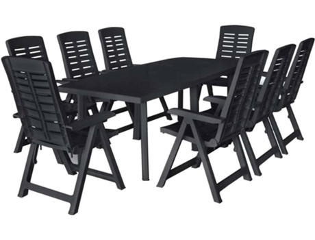 Conjunto 9 Conjunto de comedor de jardín VIDAXL plástico gris antracita