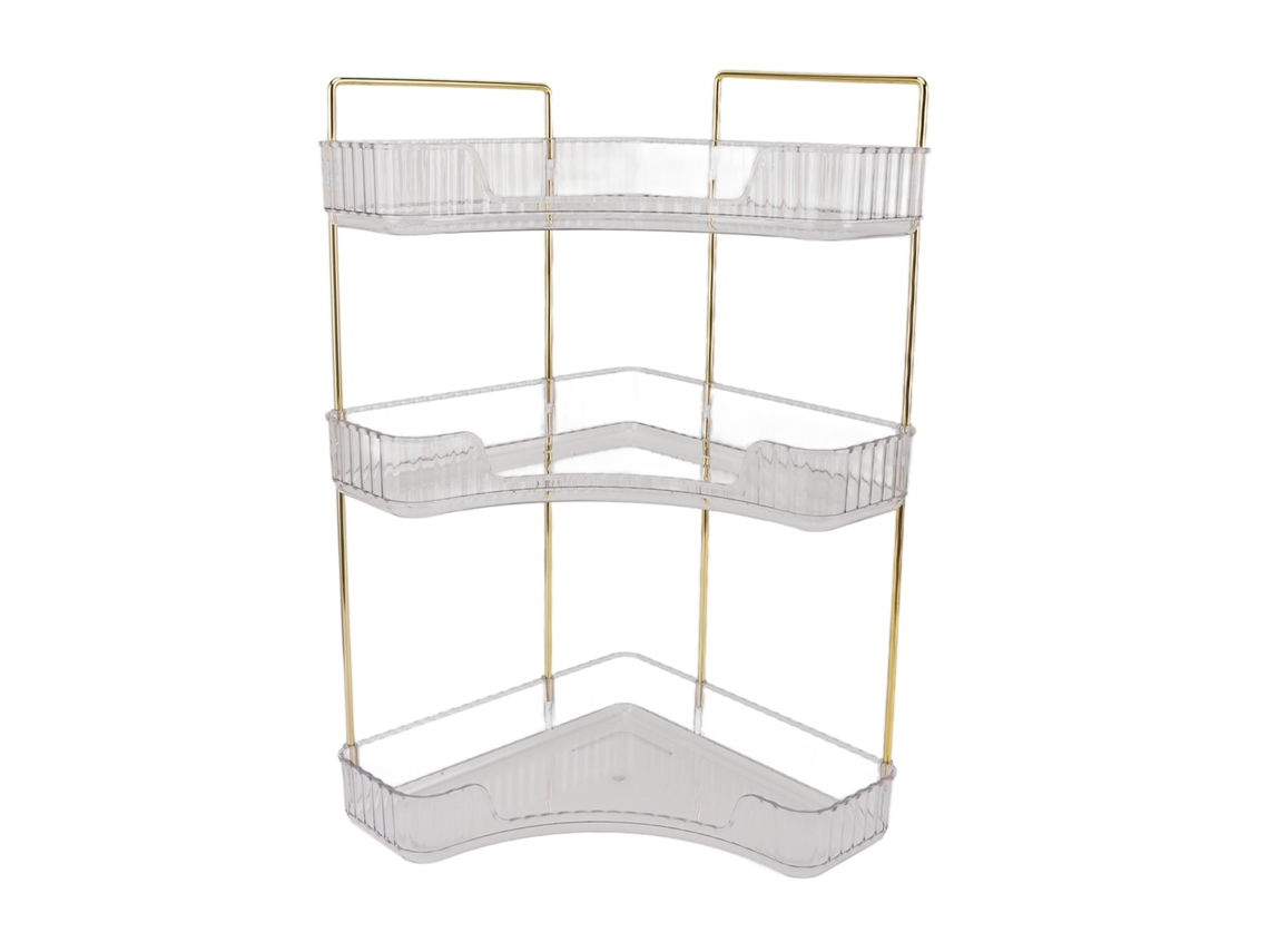 Organizador de maquillaje de 3 niveles, fácil acceso, esquinero estético, organizador de encimera de baño para cosméticos, cuidado de la piel, Trans