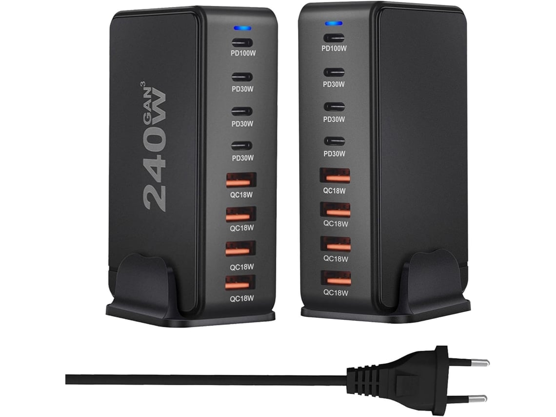 Cargador De 240 W, Estación De Carga Pd De 8 Puertos Con Múltiples Puertos Usb-c Para Viajes, Oficina Y Uso Doméstico.