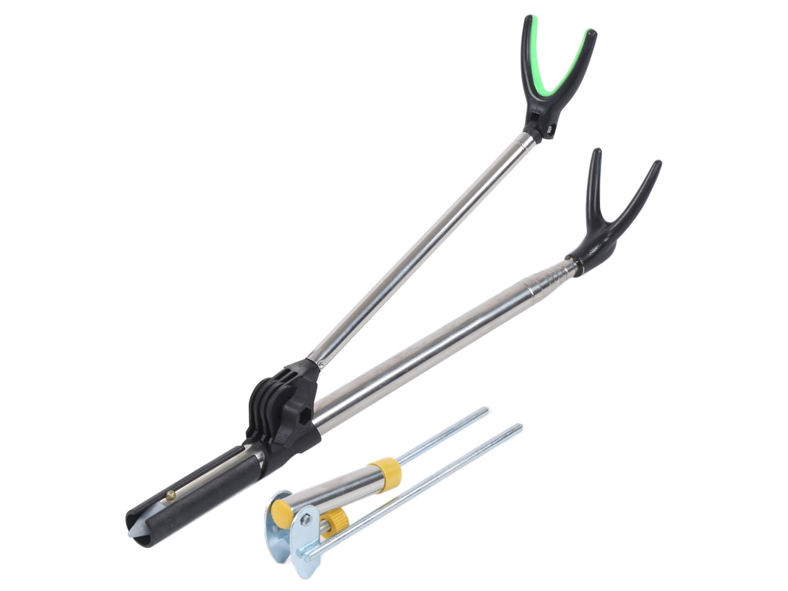 Suporte Para Vara De Pesca Inserção No Solo Aço Inoxidável Retrátil 1.5m Com Suporte Secundário 33cm