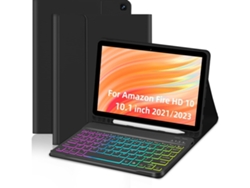 Capa Hexinyigjly Com Teclado 3 Cores Para Amazon Fire Hd 10 2023 – 10,1'' Preto