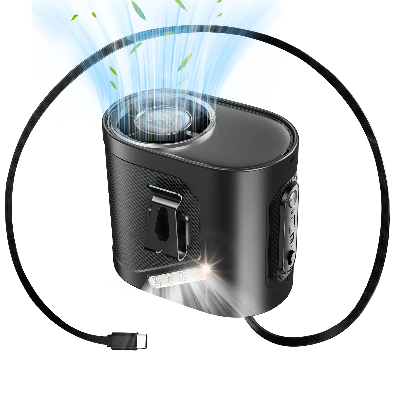 Ventilador De Cintura Portátil (negro), 100 Ajustes De Velocidad Del Viento, Potente Flujo De Aire A 10600 Rpm.