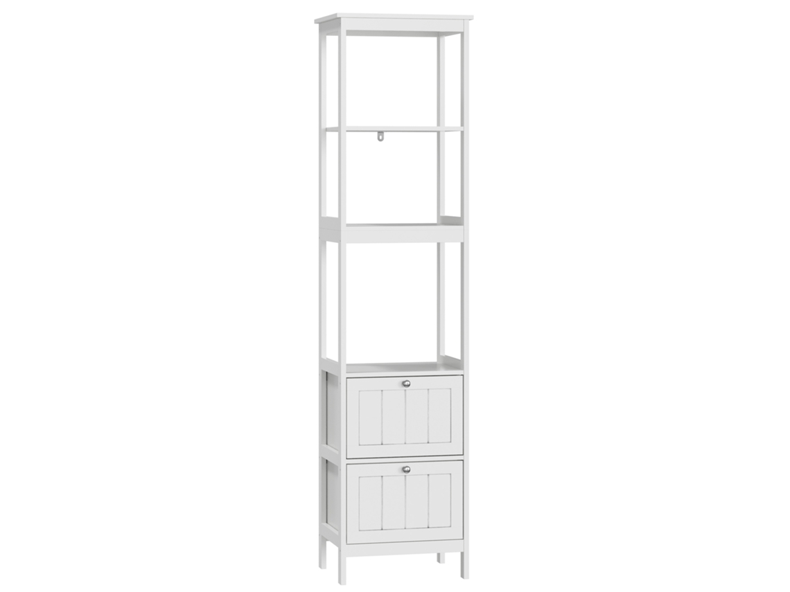 Mueble de baño alto 40x30x160 cm - 2 cajones, 3 estantes, de pie - Blanco