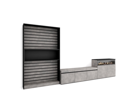 Muebles de Salón para TV 360x186x35cm Para TV hasta 65 Chimenea eléctrica Cemento