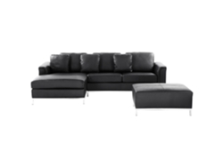 Sofá esquinero (D) con reposapiés BELIANI Oslo de Piel Negro 270x151x64