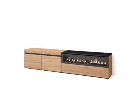 Mueble TV Televisión 200x45x35cm Para TV hasta 80 Chimenea eléctrica Roble y negro